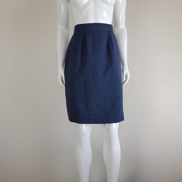 Vintage 60s Navy Blue Pencil Skirt - Picture 2 of 7